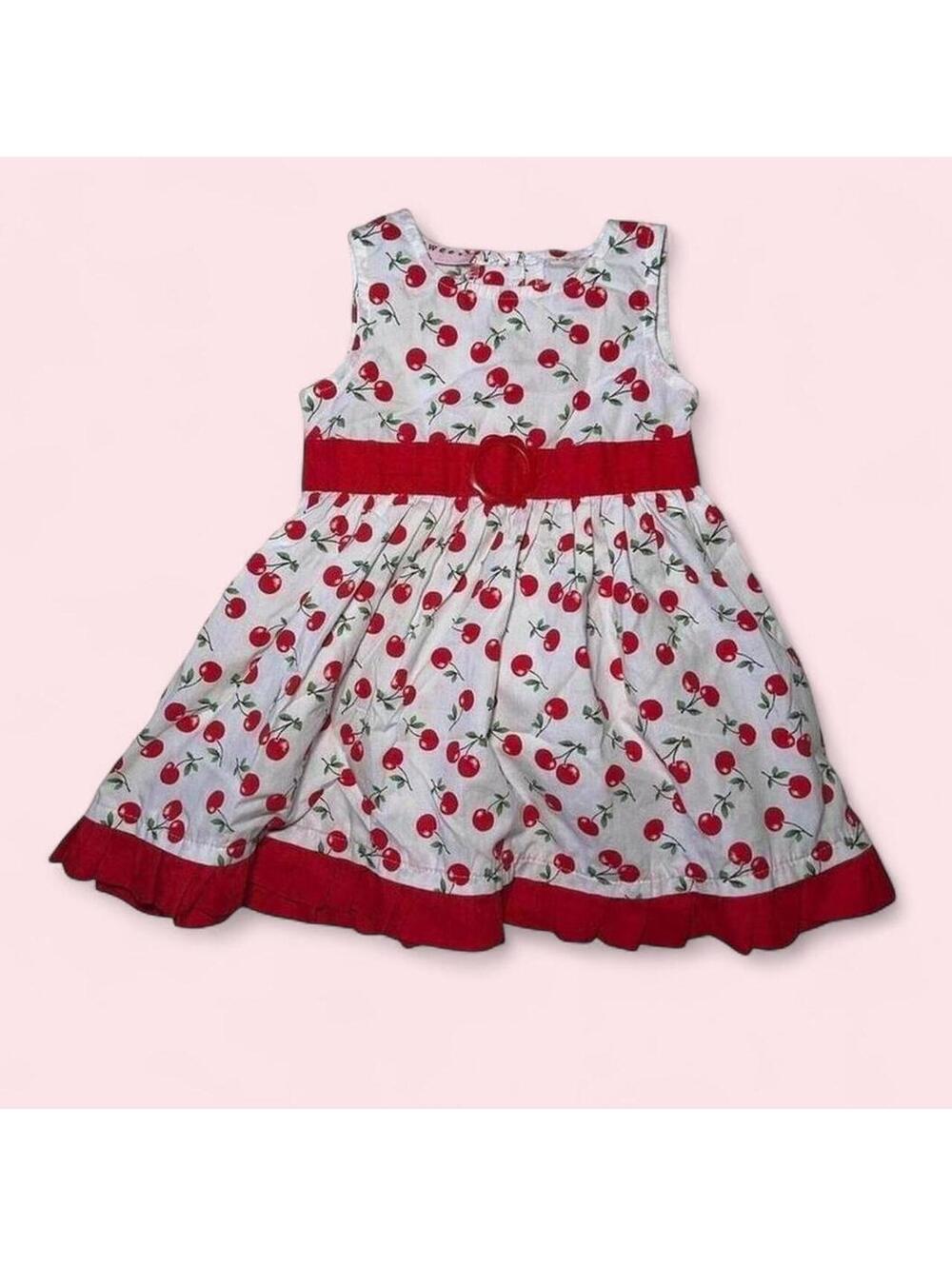 White Red Cherry Sweet Dress Baby Y2K Retro 0-2 Years
